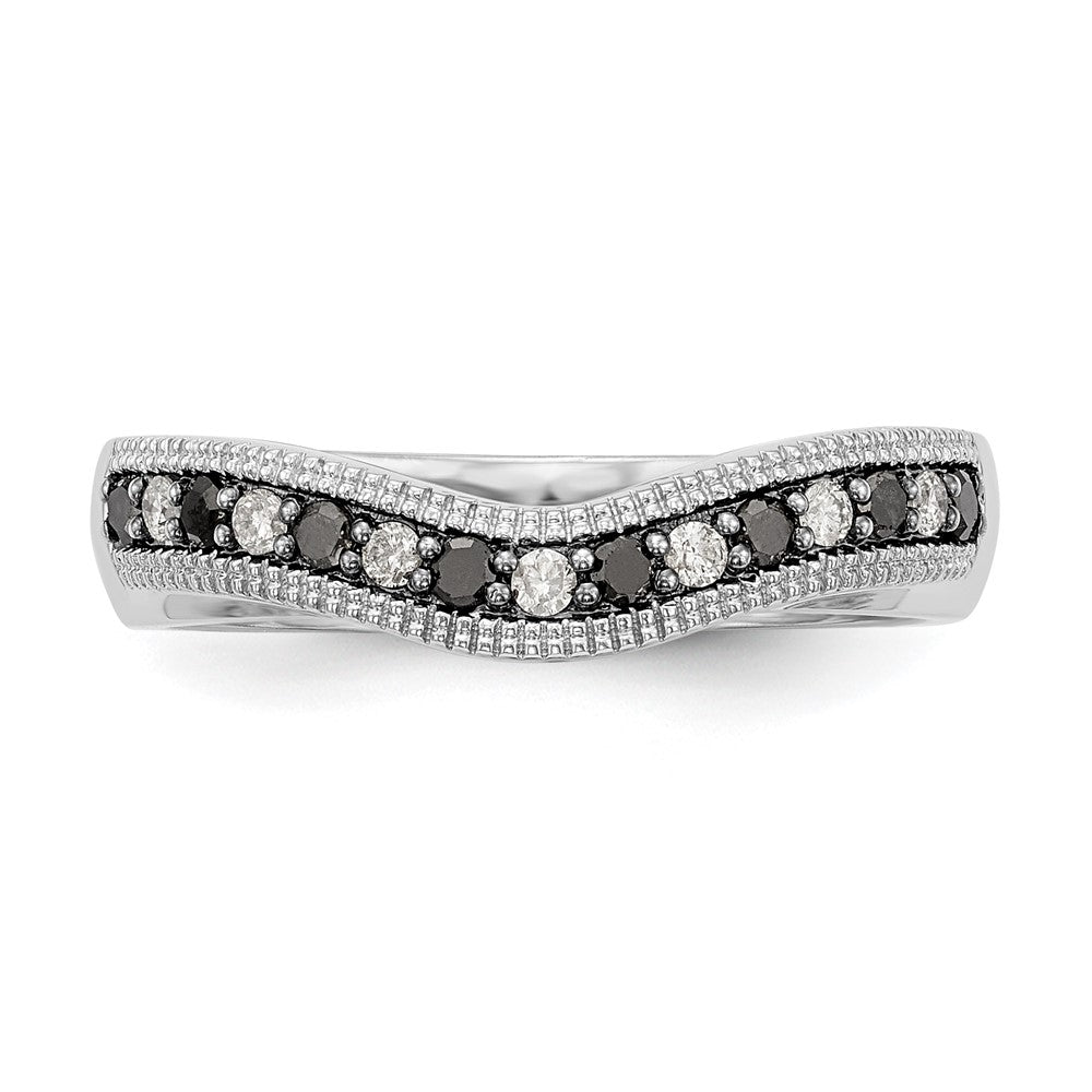 14k White Gold Black & White Real Diamond Band