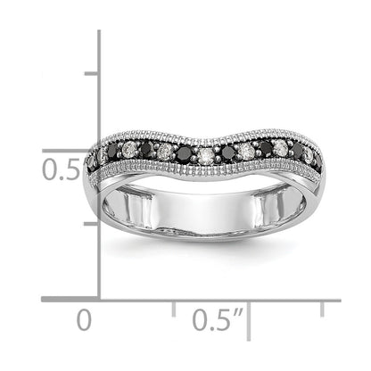 14k White Gold Black & White Real Diamond Band