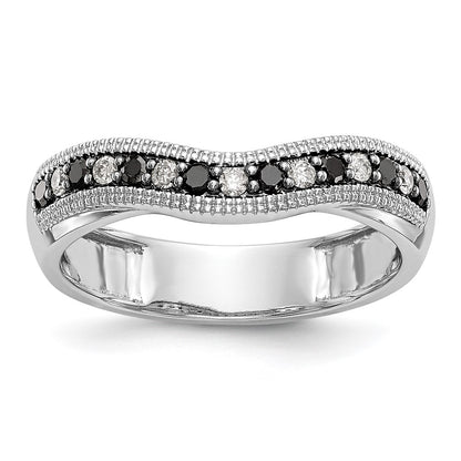 14k White Gold Black & White Real Diamond Band
