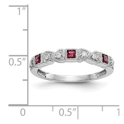 14k White Gold Real Diamond w/Ruby Band