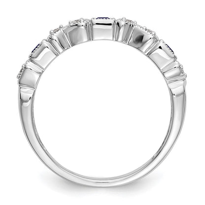 Solid 14k White Gold Simulated CZ w/Simulated Sapphire Band