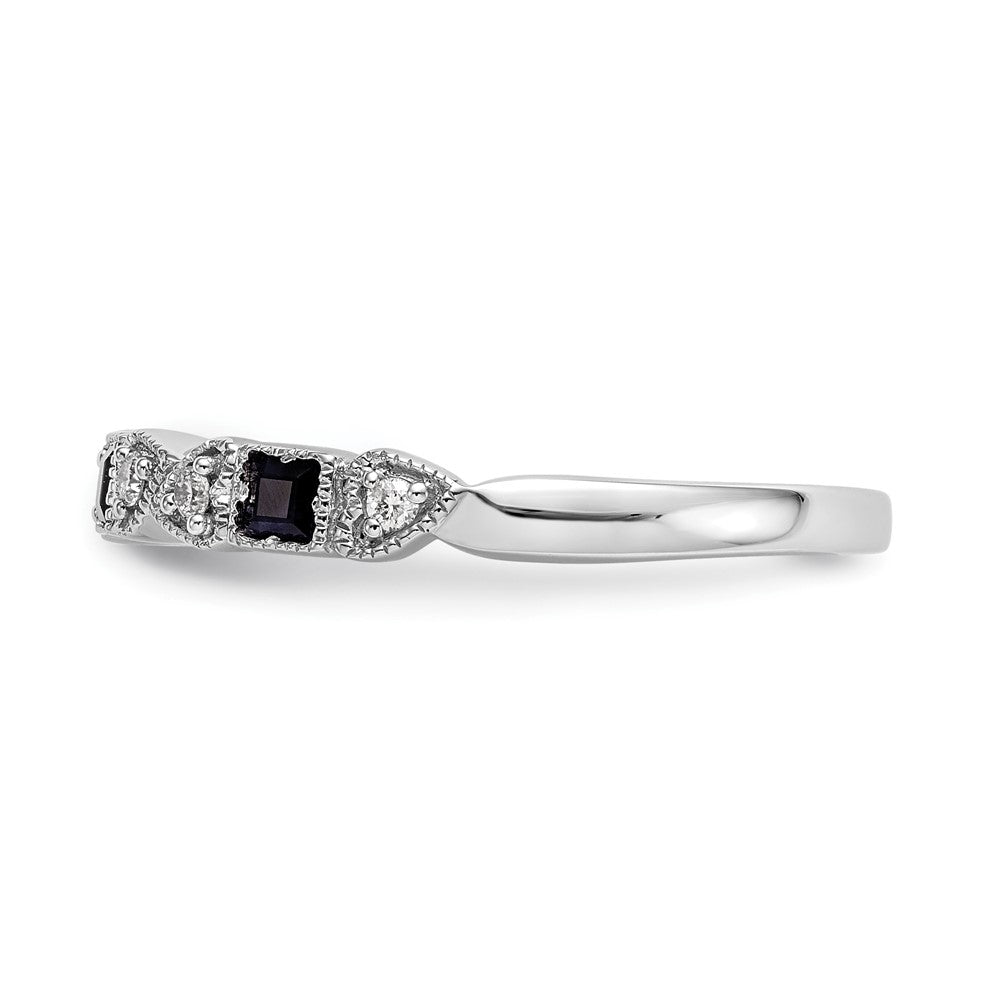Solid 14k White Gold Simulated CZ w/Simulated Sapphire Band