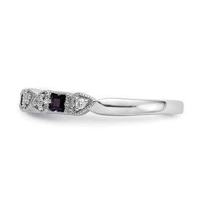 Solid 14k White Gold Simulated CZ w/Simulated Sapphire Band