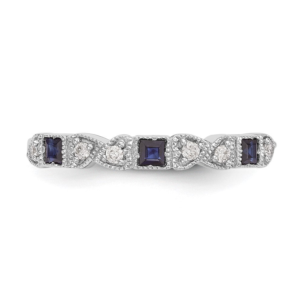 Solid 14k White Gold Simulated CZ w/Simulated Sapphire Band