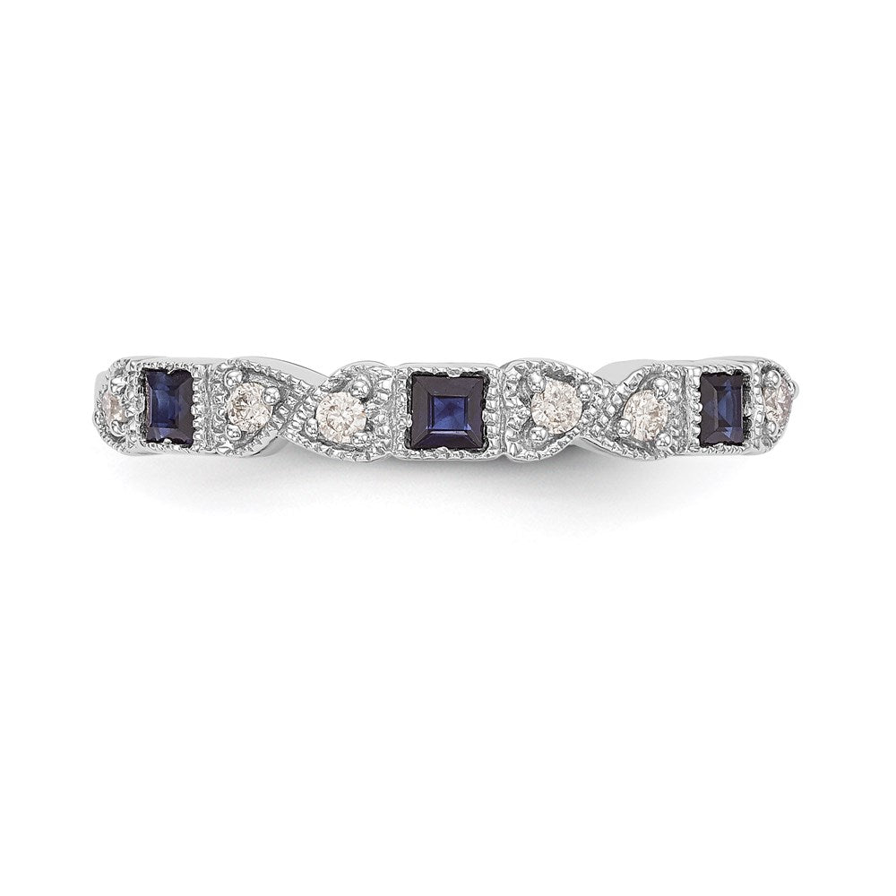 14k White Gold Real Diamond w/Sapphire Band