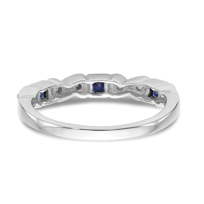 Solid 14k White Gold Simulated CZ w/Simulated Sapphire Band