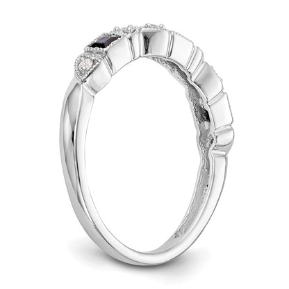 Solid 14k White Gold Simulated CZ w/Simulated Sapphire Band