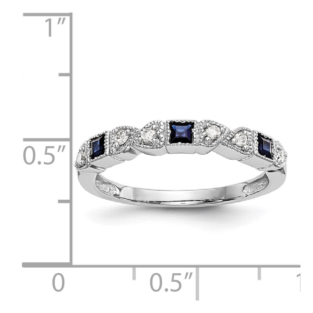 Solid 14k White Gold Simulated CZ w/Simulated Sapphire Band