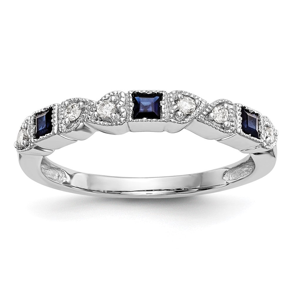 Solid 14k White Gold Simulated CZ w/Simulated Sapphire Band