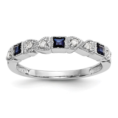 Solid 14k White Gold Simulated CZ w/Simulated Sapphire Band