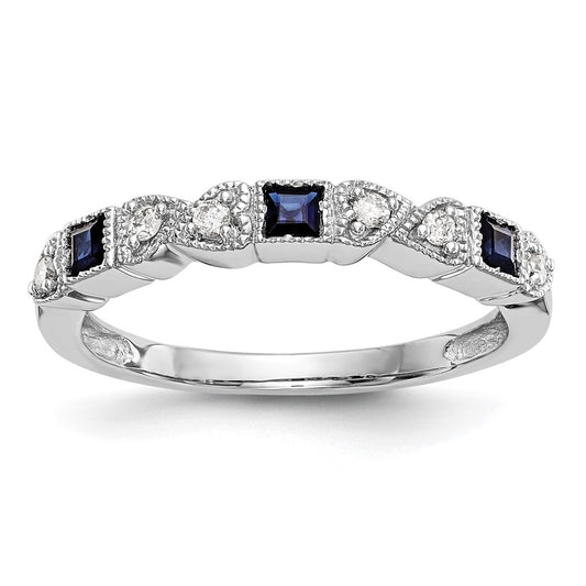 Solid 14k White Gold Simulated CZ w/Simulated Sapphire Band