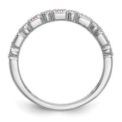 Solid 14k White Gold Simulated CZ w/PinK Sapphire Band
