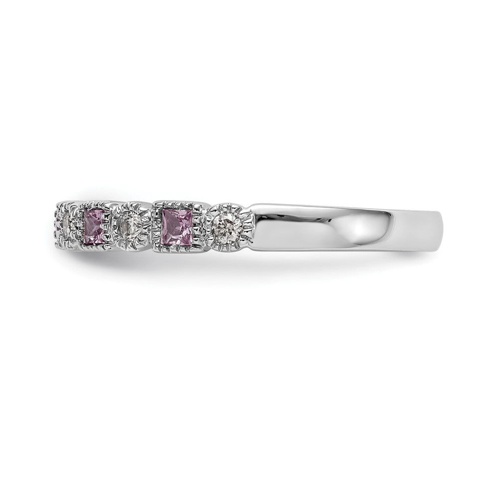 Solid 14k White Gold Simulated CZ w/PinK Sapphire Band
