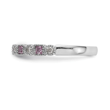 Solid 14k White Gold Simulated CZ w/PinK Sapphire Band
