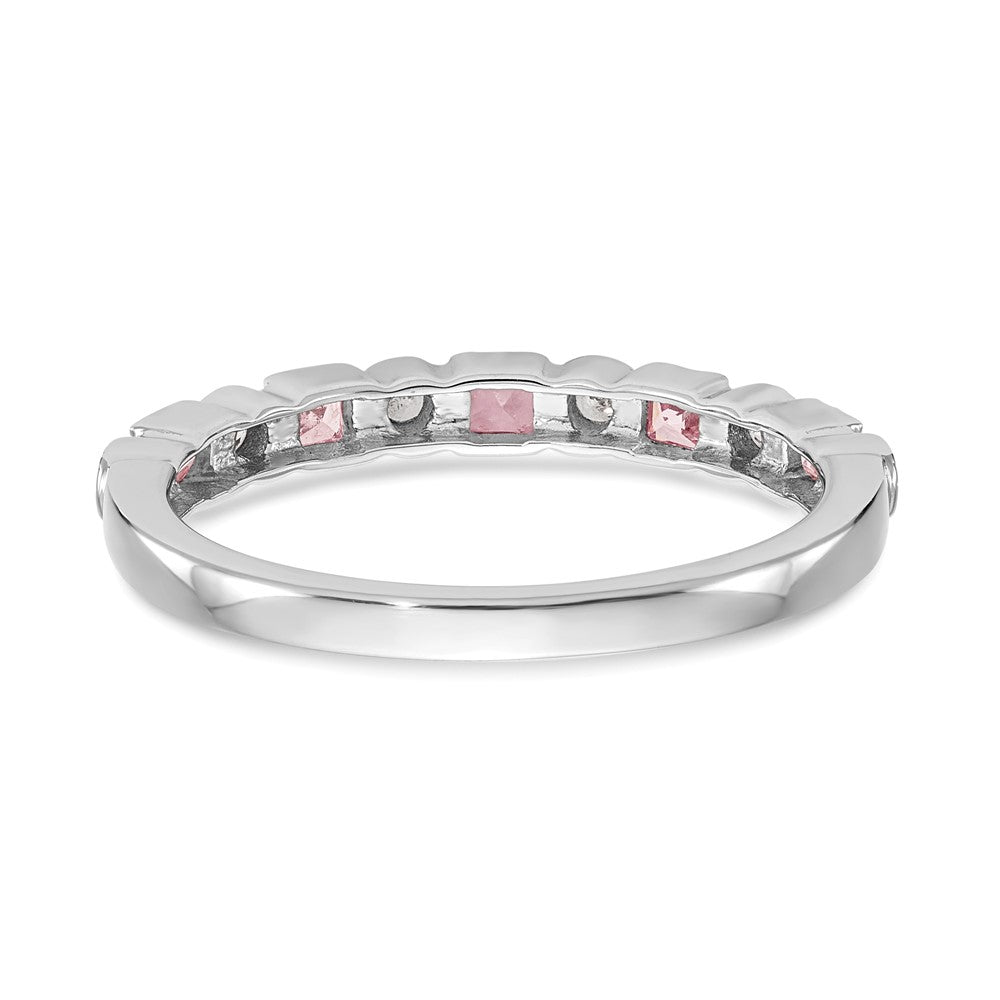 Solid 14k White Gold Simulated CZ w/PinK Sapphire Band