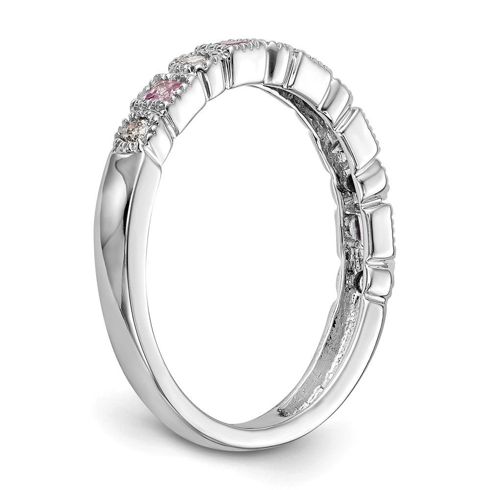 Solid 14k White Gold Simulated CZ w/PinK Sapphire Band