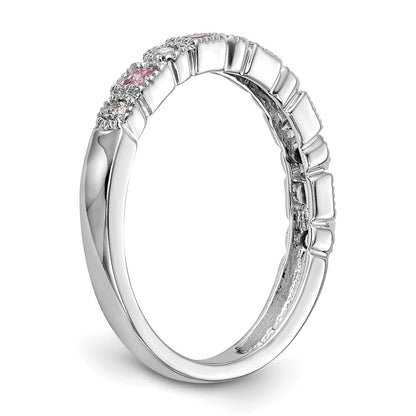 Solid 14k White Gold Simulated CZ w/PinK Sapphire Band
