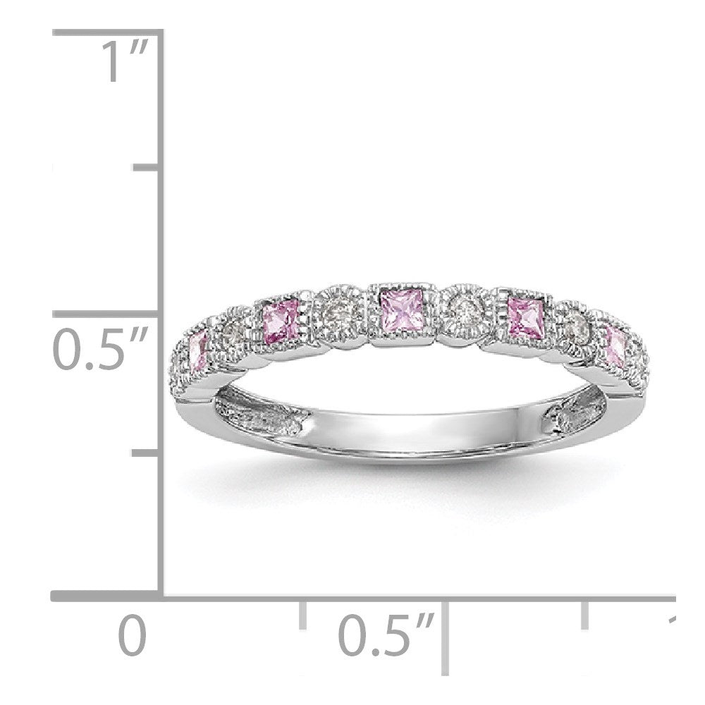 Solid 14k White Gold Simulated CZ w/PinK Sapphire Band