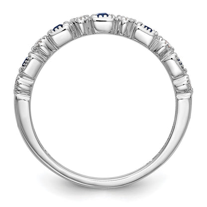 Solid 14k White Gold Simulated CZ w/Simulated Sapphire Band