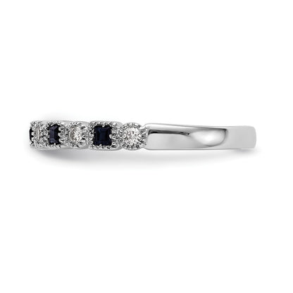 Solid 14k White Gold Simulated CZ w/Simulated Sapphire Band