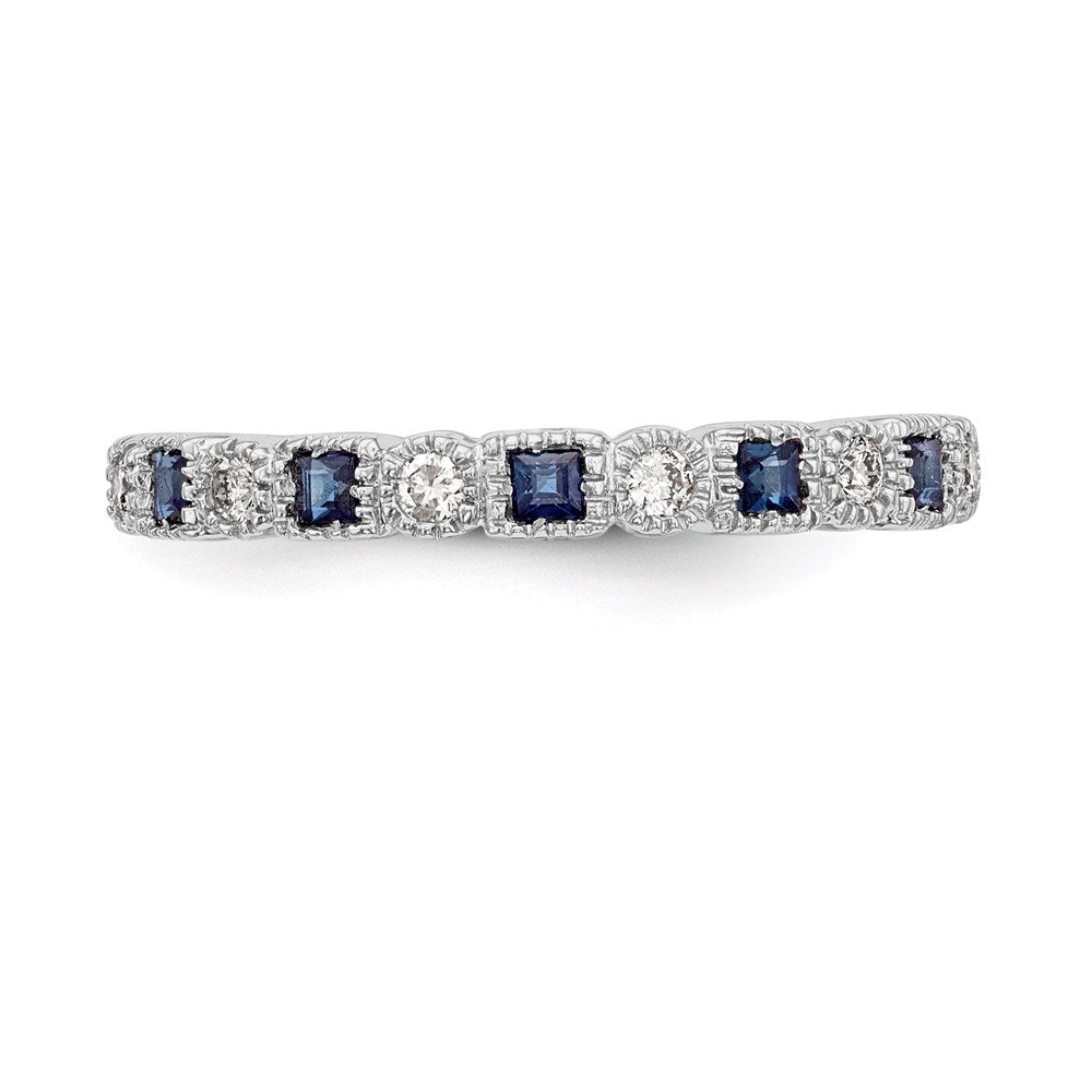 14k White Gold Real Diamond w/Sapphire Band