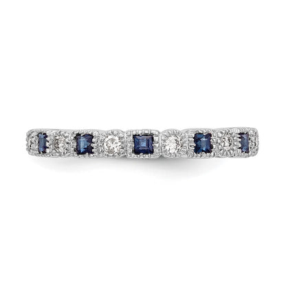 Solid 14k White Gold Simulated CZ w/Simulated Sapphire Band