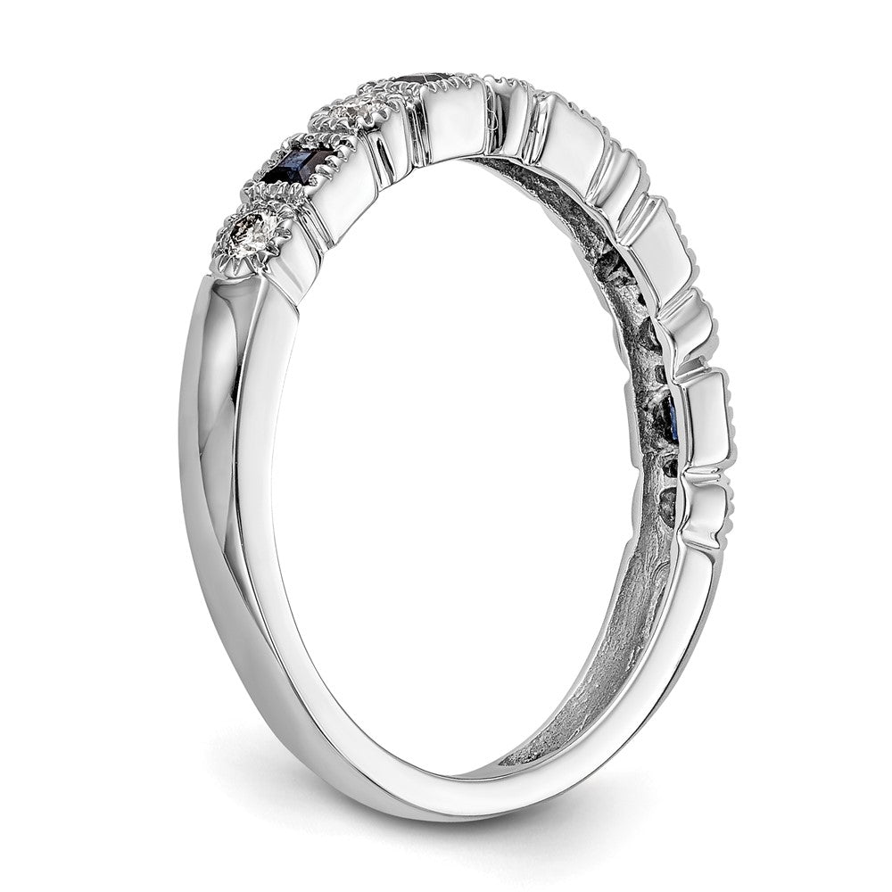Solid 14k White Gold Simulated CZ w/Simulated Sapphire Band