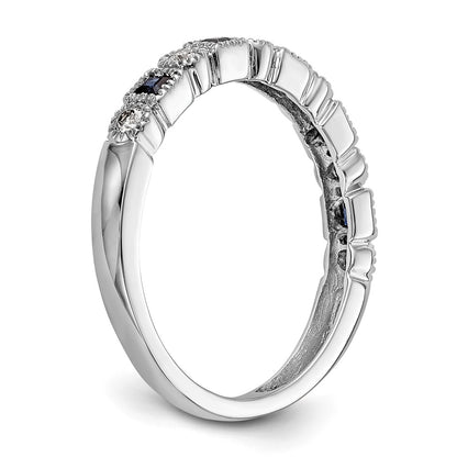 Solid 14k White Gold Simulated CZ w/Simulated Sapphire Band