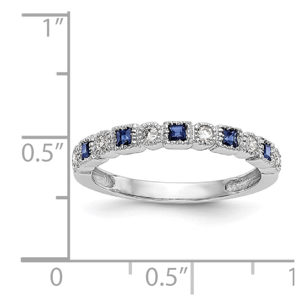 Solid 14k White Gold Simulated CZ w/Simulated Sapphire Band
