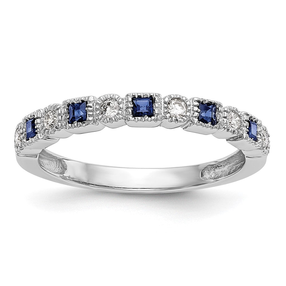 Solid 14k White Gold Simulated CZ w/Simulated Sapphire Band