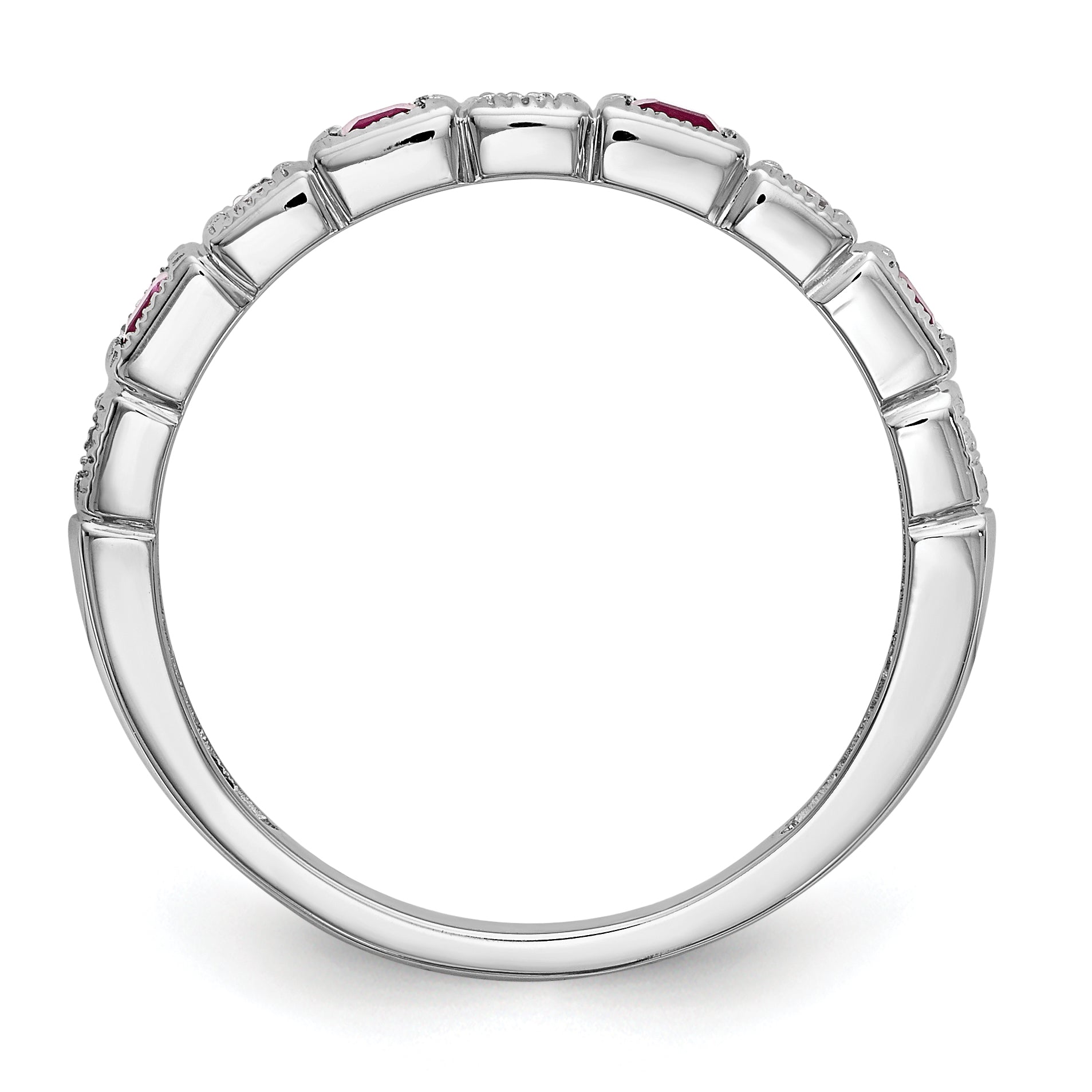 Solid 14k White Gold Simulated CZ w/Simulated Ruby Band