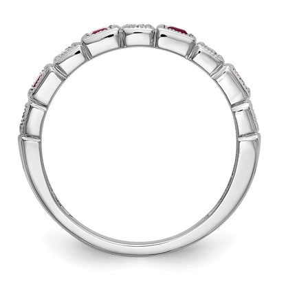 Solid 14k White Gold Simulated CZ w/Simulated Ruby Band