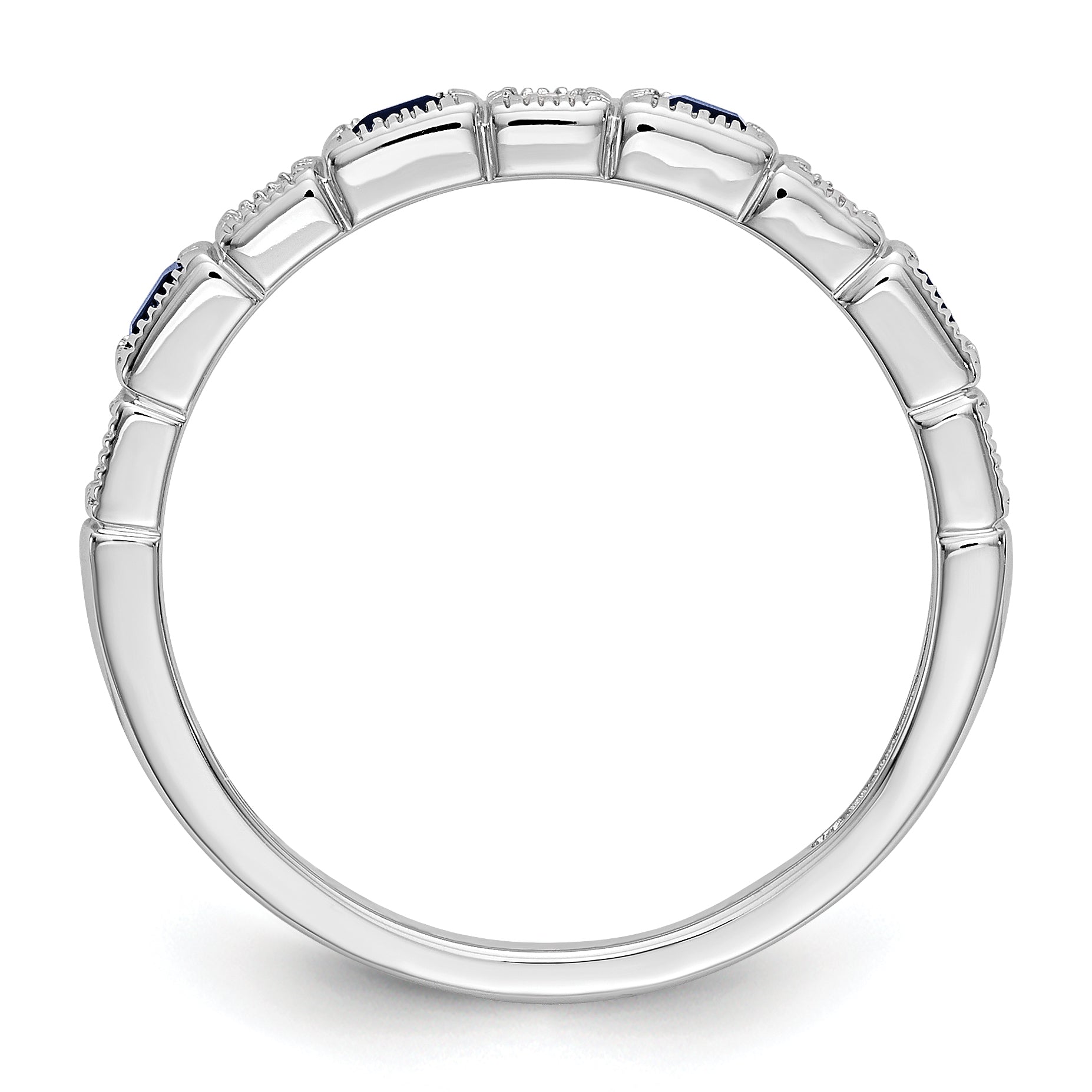Solid 14k White Gold Simulated CZ w/Simulated Sapphire Band
