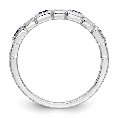 Solid 14k White Gold Simulated CZ w/Simulated Sapphire Band