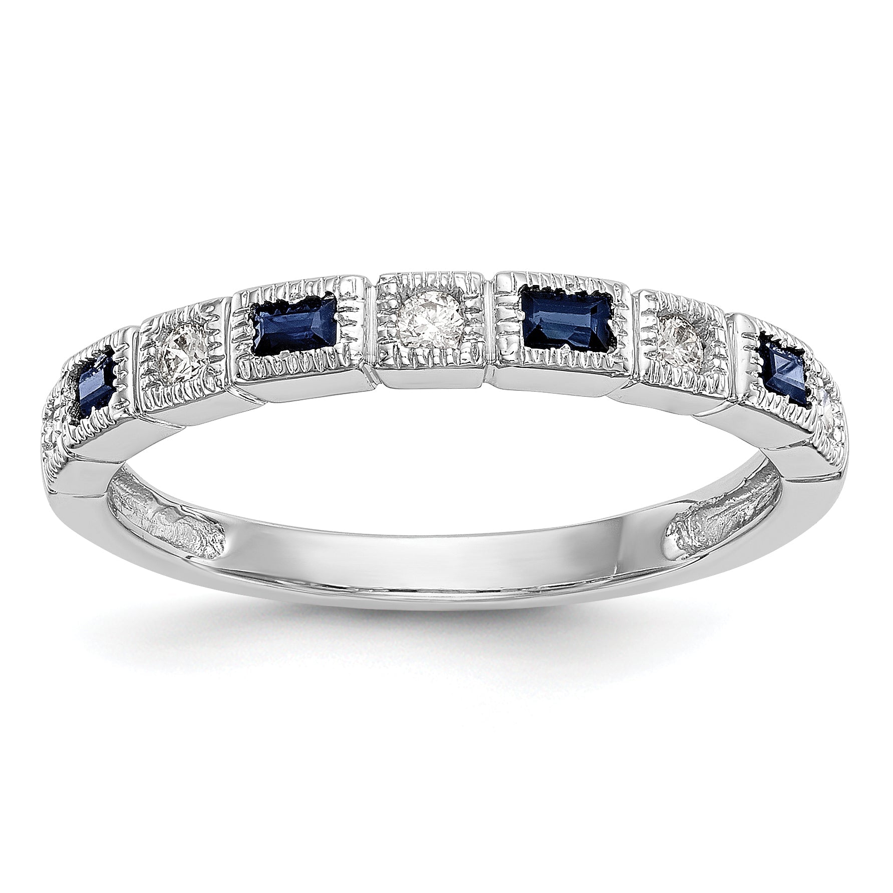 Solid 14k White Gold Simulated CZ w/Simulated Sapphire Band