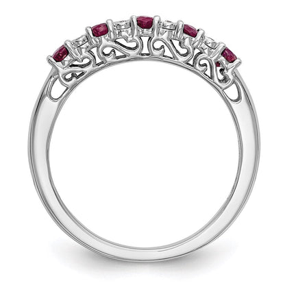 14k White Gold Real Diamond w/Ruby Band