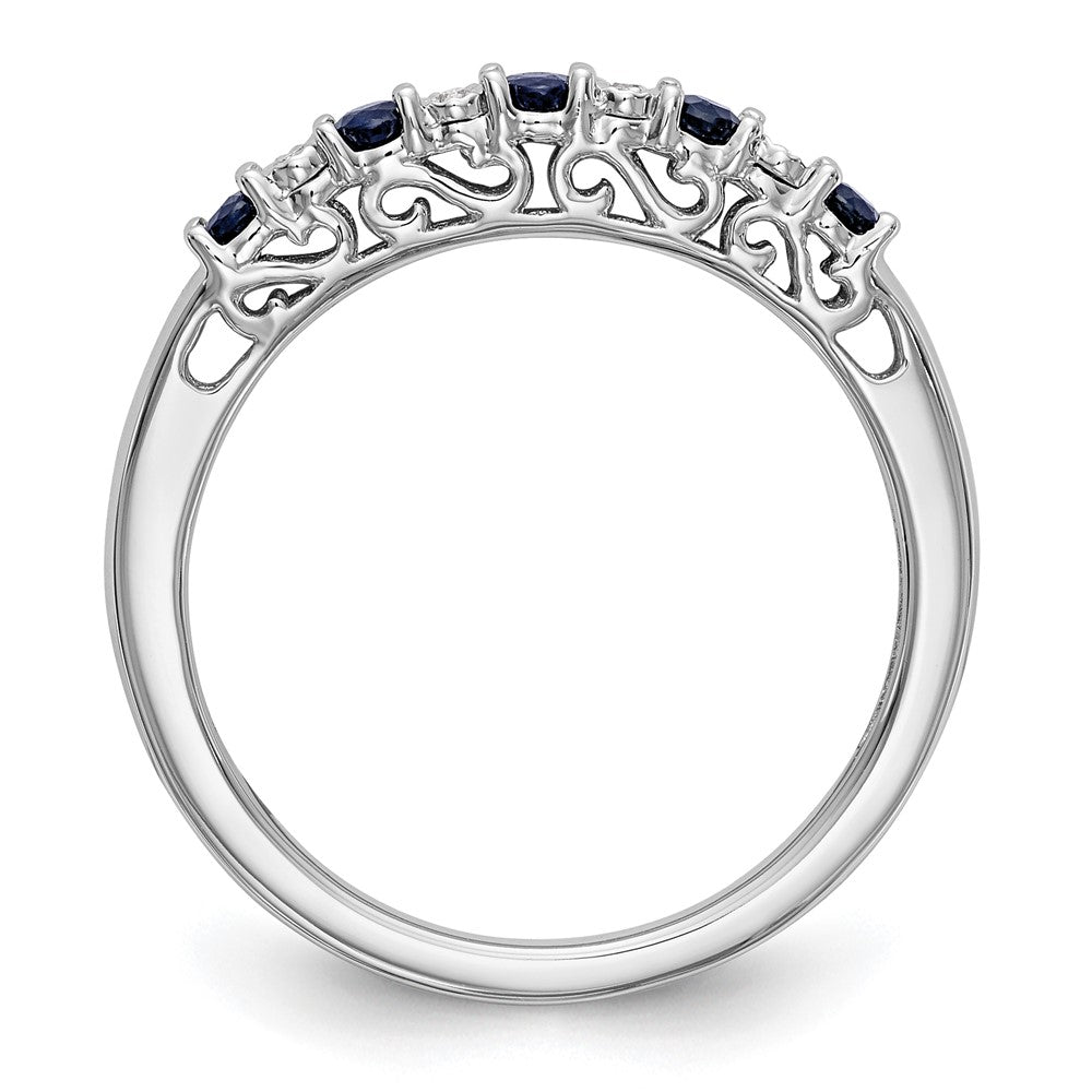 Solid 14k White Gold Simulated CZ w/Simulated Sapphire Band