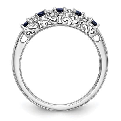 Solid 14k White Gold Simulated CZ w/Simulated Sapphire Band