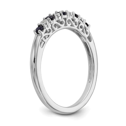 Solid 14k White Gold Simulated CZ w/Simulated Sapphire Band