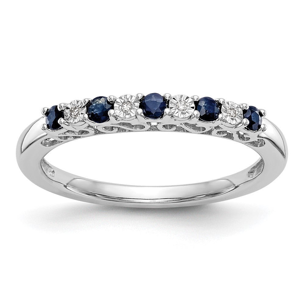 Solid 14k White Gold Simulated CZ w/Simulated Sapphire Band