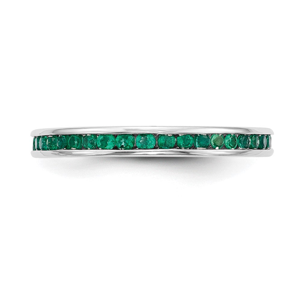 Solid 14k White Gold Simulated Emerald Band