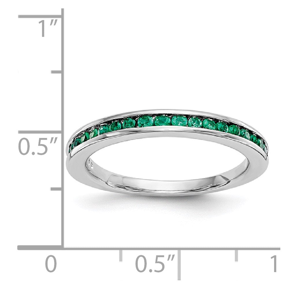Solid 14k White Gold Simulated Emerald Band