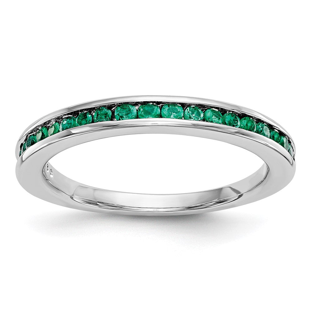 Solid 14k White Gold Simulated Emerald Band