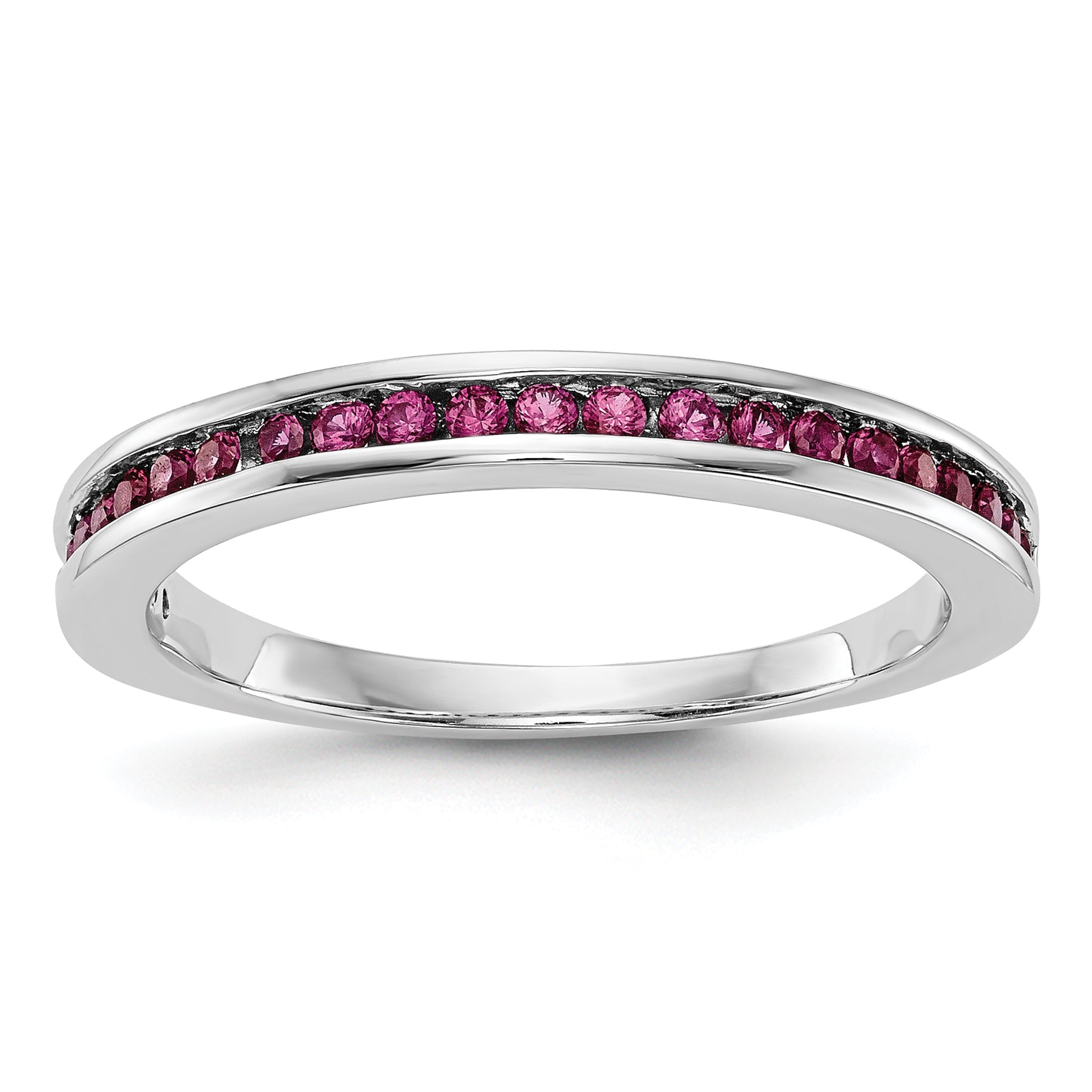 Solid 14k White Gold Simulated Ruby Band