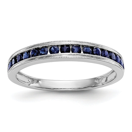 Solid 14k White Gold Blue Simulated Sapphire Band