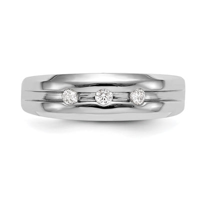 14K White Gold Real Diamond Men's Band