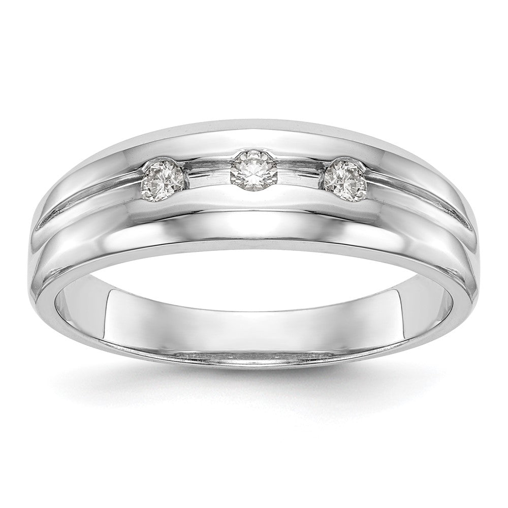 14K White Gold Real Diamond Men's Band