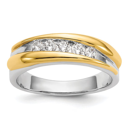 14k Two-tone Gold 5-Stone 3/8 carat Diamond Complete Mens Band