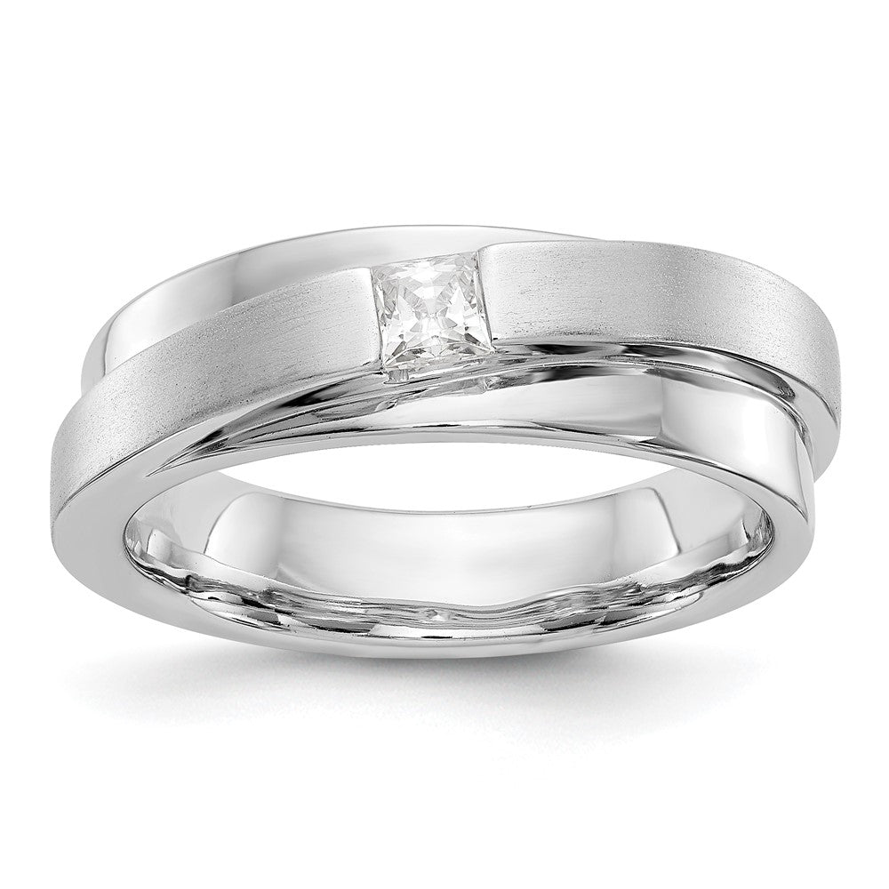 14K White Gold Real Diamond Men's Band