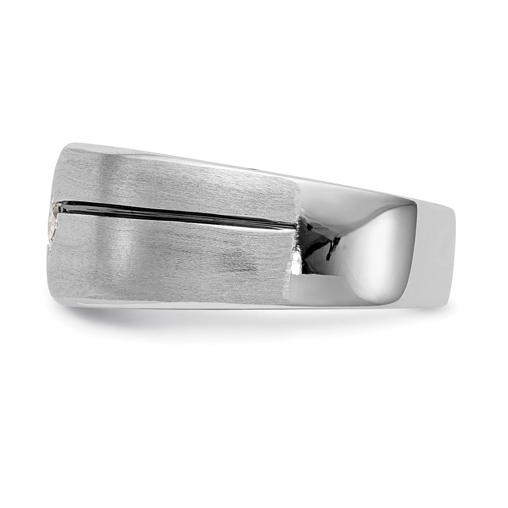 14k White Gold Raised Square Bezel Enameled 1/5 carat Diamond Complete Mens Ring